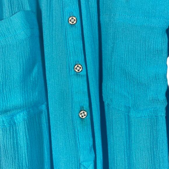 Zac & Rachel Bright Vibrant Blue Button Down Classic Blouse Women Sz L - Picture 3 of 9